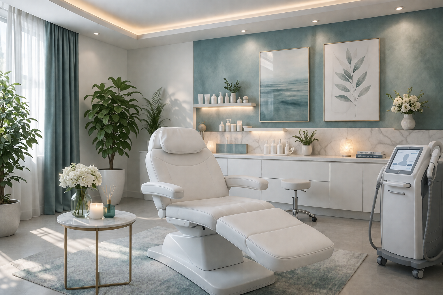 A calm, welcoming clinic environment with soft lighting and comfortable seating.