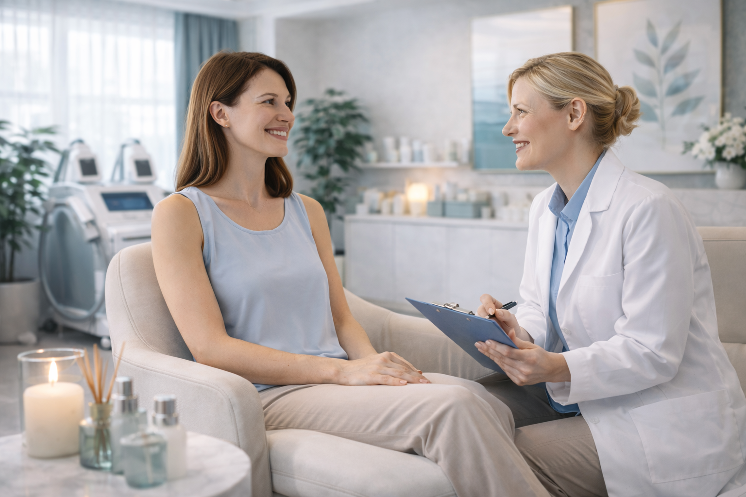 A person looking at their reflection in the mirror, contemplating their appearance.